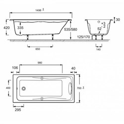 Акриловая ванна Jacob Delafon Odeon Up E6060RU-00 150х70 - фото 83296
